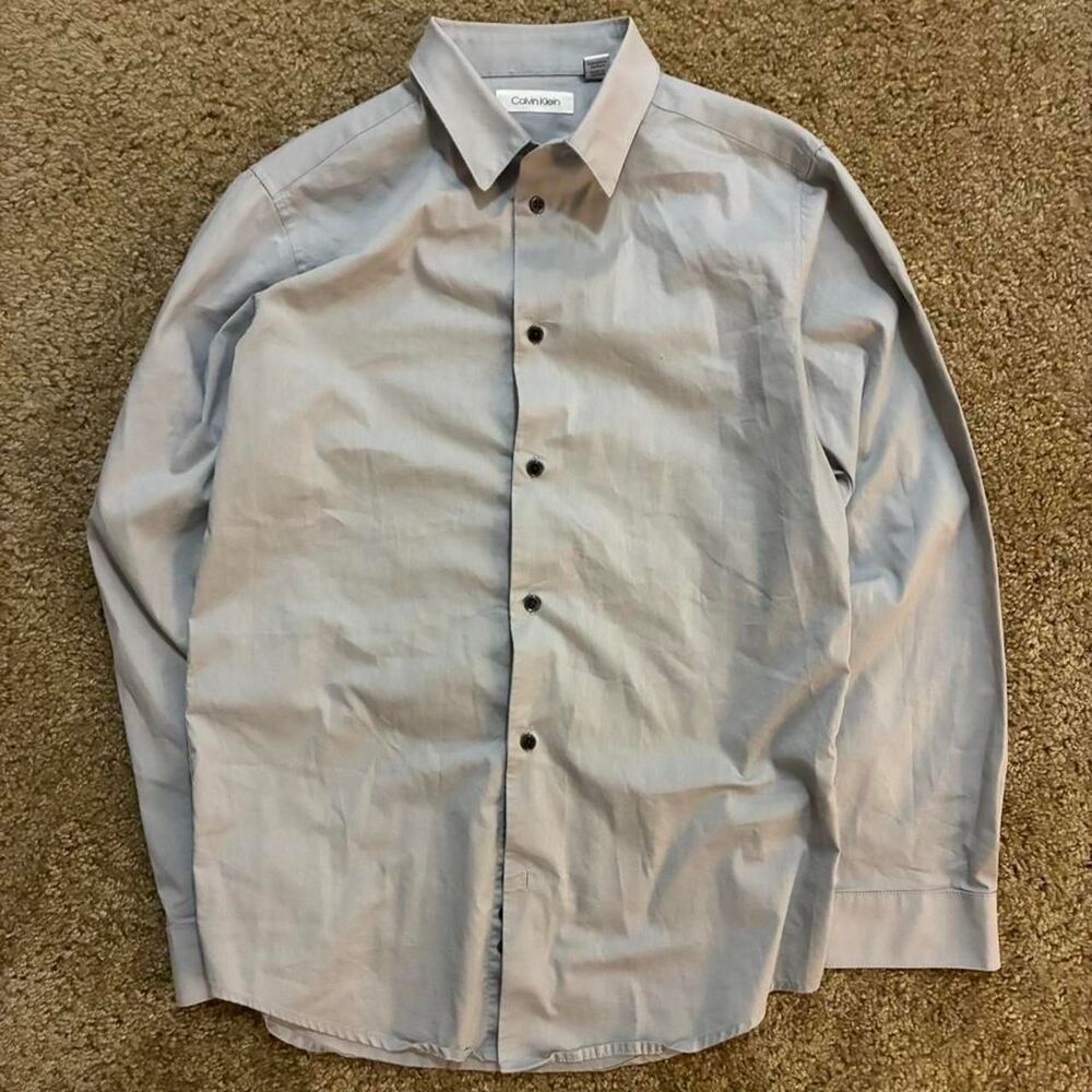 Calvin Klein Boys Light Blue Long Sleeve Button Down Dress Shirt - Size 18 Regul